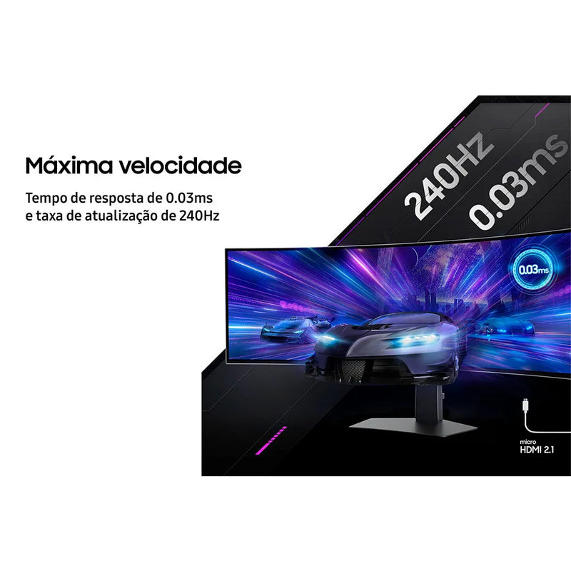 Monitor Gamer Curvo Samsung Odyssey Oled G9 49" DQHD, 240Hz, Ultrawide, Freesync Premium PRO - LS49CG930SLMZD Silver